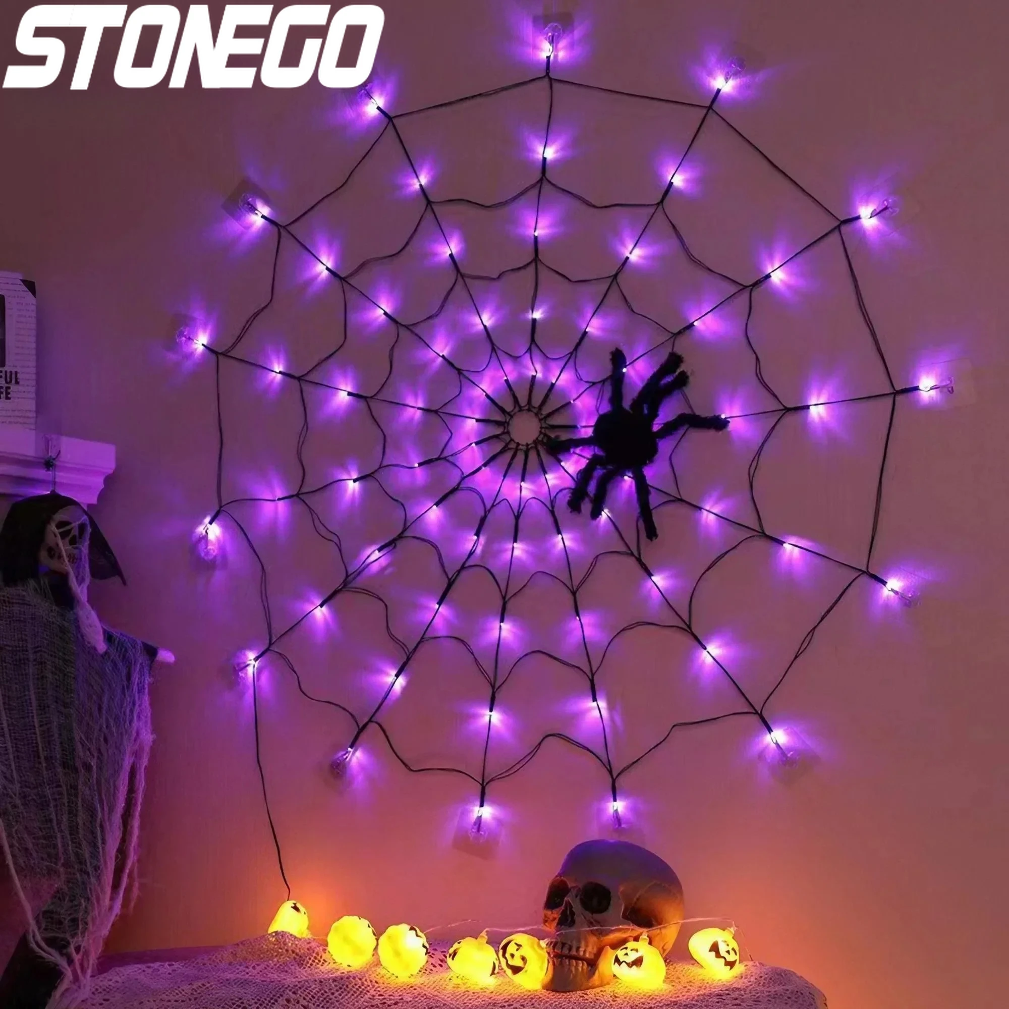 

LED Spider Web Lights Halloween Decoration Ghost Festival Props Ambient Lights Remote Control