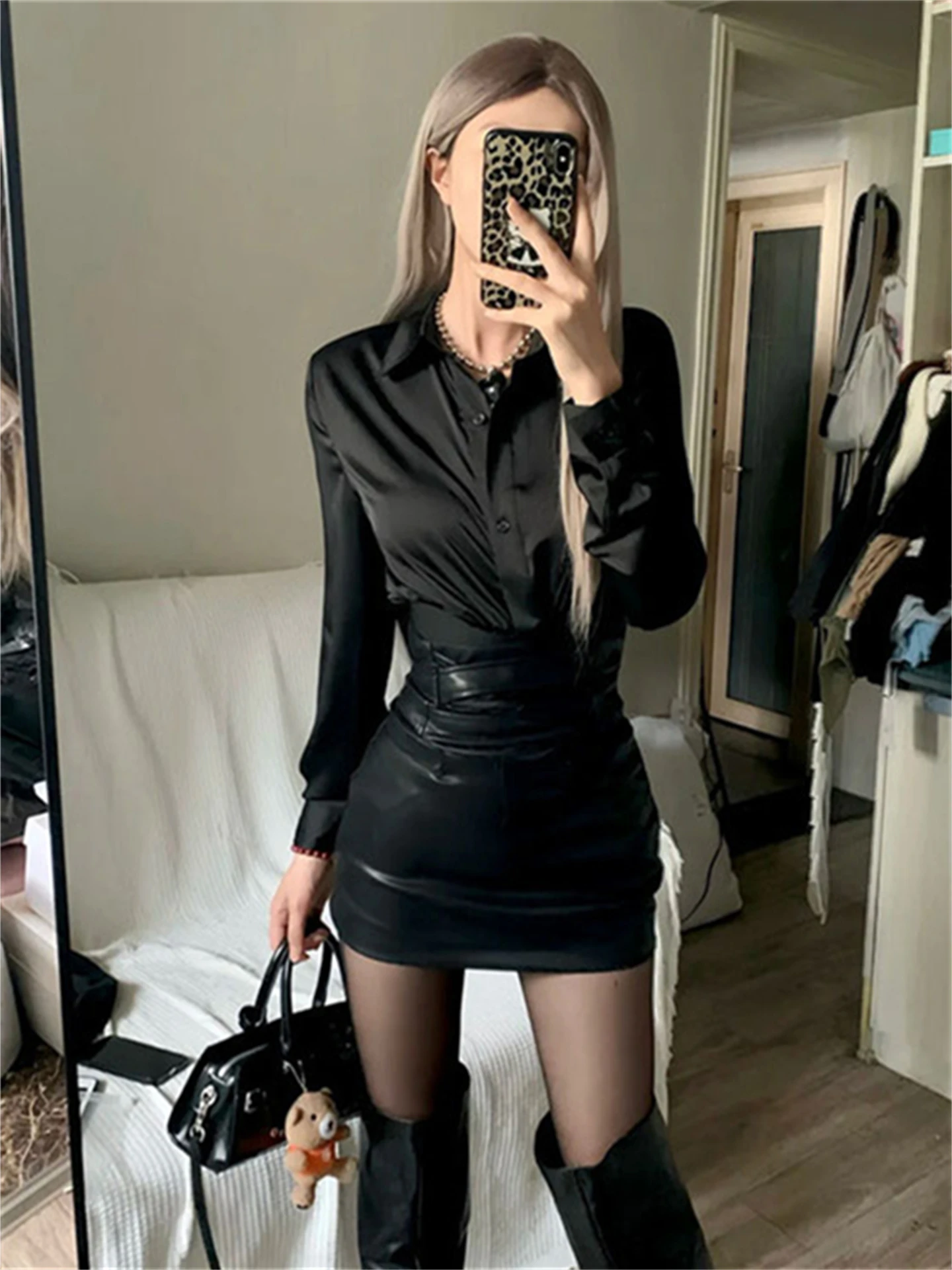 

Сексуальная юбка трапециевидной формы с высокой талией, облегающая юбка из искусственной кожи для женщин, весна-осень, новая юбка с завязкой на талии для девочек