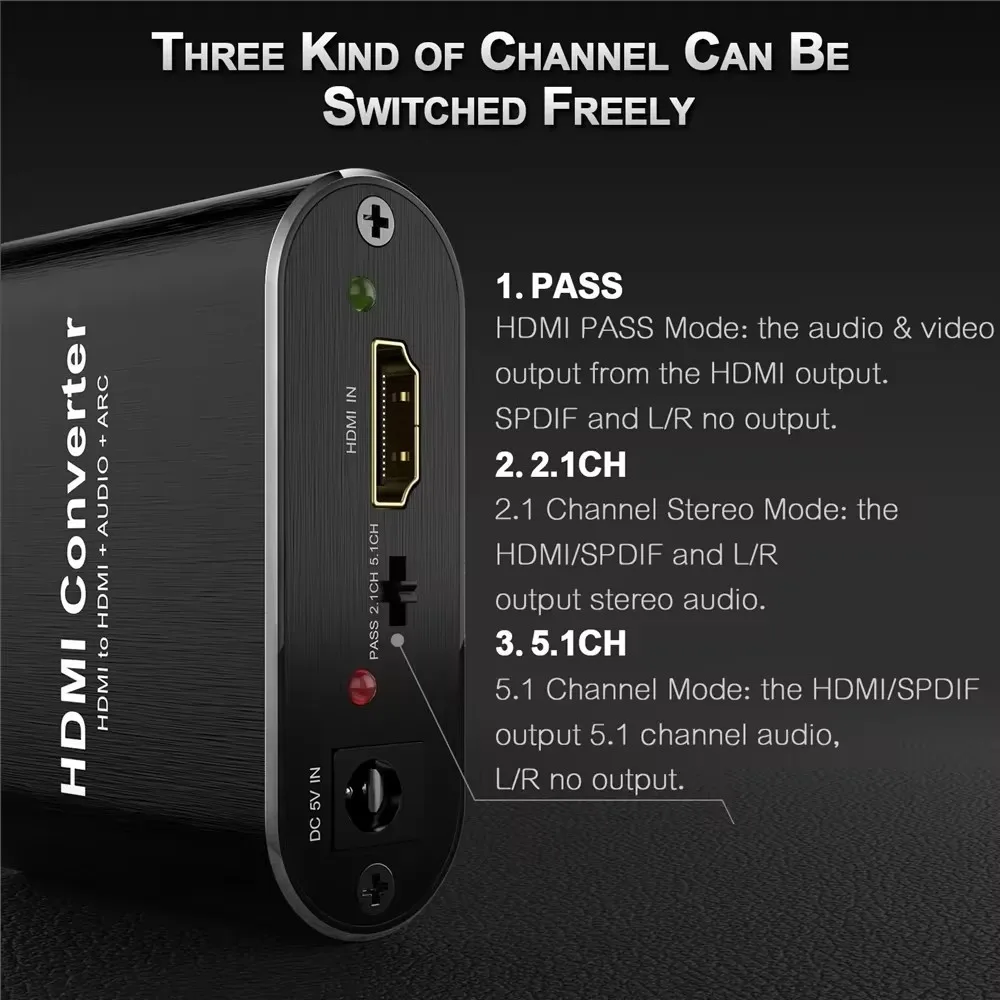 4K 60Hz HDMI ARC Audio Extractor 5.1 CH HDMI to Optical Toslink SPDIF + 3.5mm AUX Jack Stereo Audio Converter for PS4/5 HDTV DVD