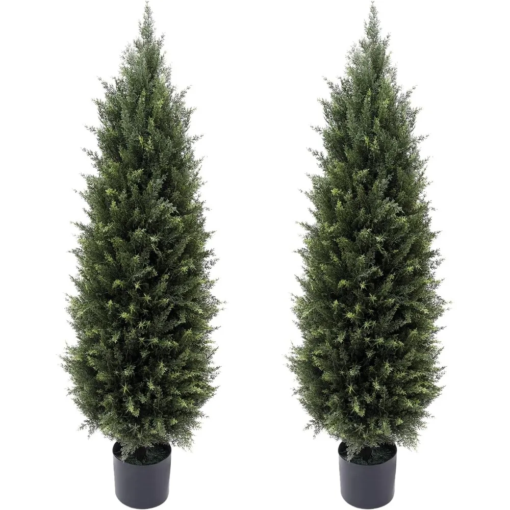 

4ft 48”Artificial Cedar Outdoor Artificial Shrub Sunlight Resistant Leafy Potted Plant 2 Pieces a Set Topiary Trees Freight free