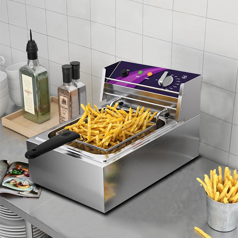 Moseener Commercial Deep Fryer 10L+10L 2500W Large Capacity Snack Chicken Food Electric Fryer Electric Skillet for Kitchen