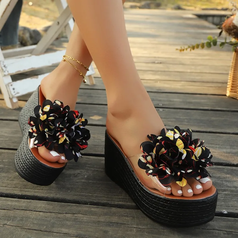 2025 جديد الصيف الشاطئ منصة النساء إسفين النعال يزين فراشة عقدة الصنادل النسائية قبقاب الشرائح النساء #5