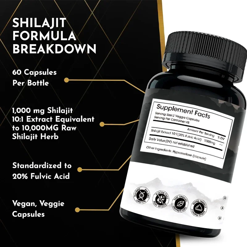 Himalayan Original and Pure Shilajit Capsules High in Trace Minerals Fulvic Acid for Energy Muscle Strength&Immunity Gluten Free