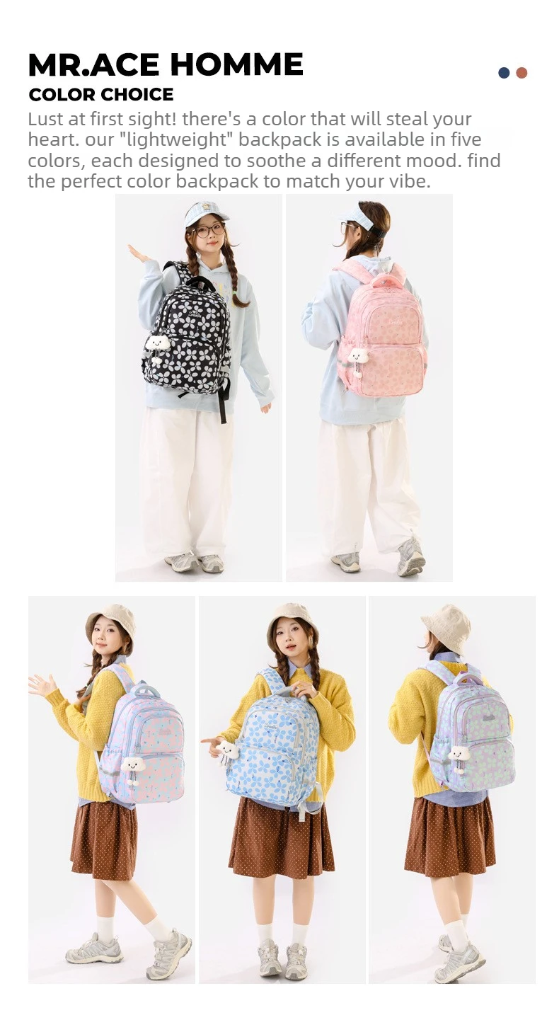 3pcs/set Elementary School Backpack for Girls Bookbag Lunch Bag Pencil Bag Set Flower School Bag for Children Cute Little Dolls