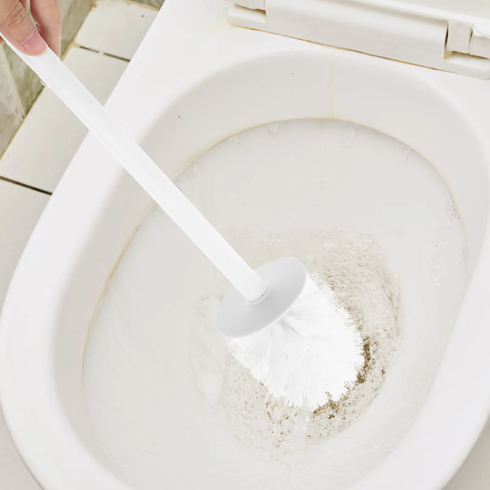 1Set Toilet Brush Set Long-Lasting Safe Material Elegant Design Toilet Bowl Cleaner Holder Bathroom Cleaning Brush and Holder