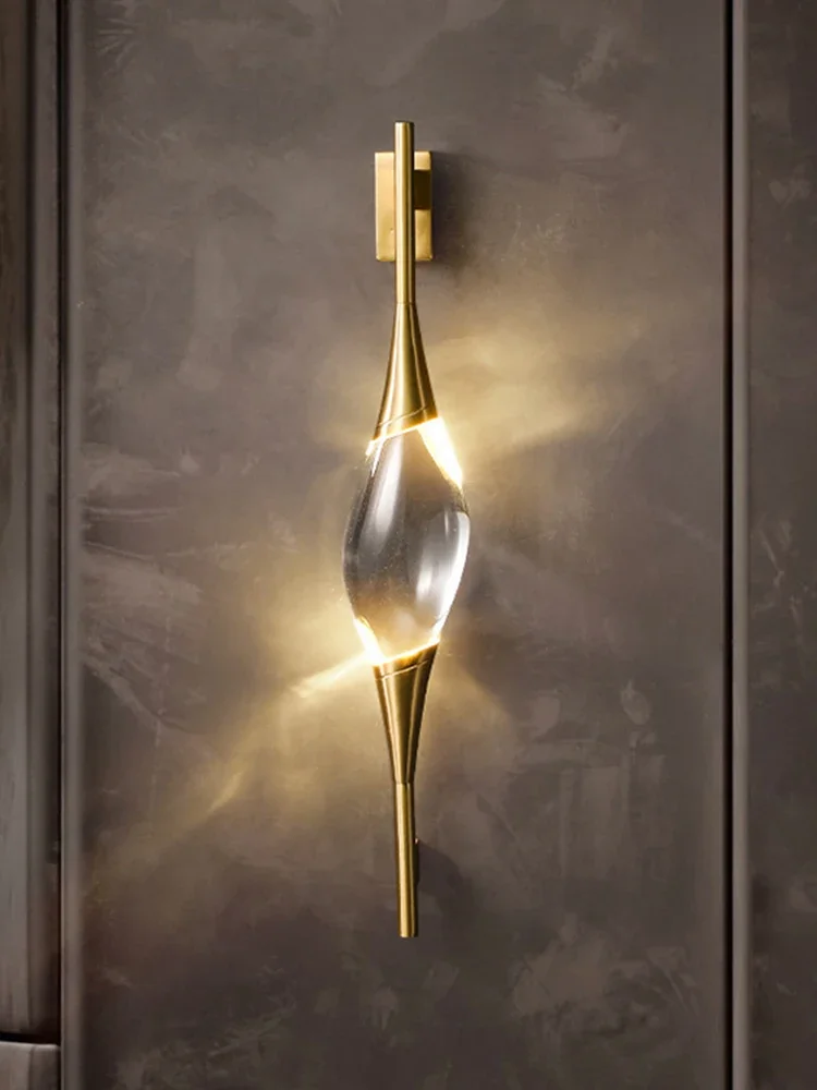 Modern Copper Crystal Wall Lamp Designer Simple Creative Decoration Living Room Dining Room Study Bedroom Bedside Lamp