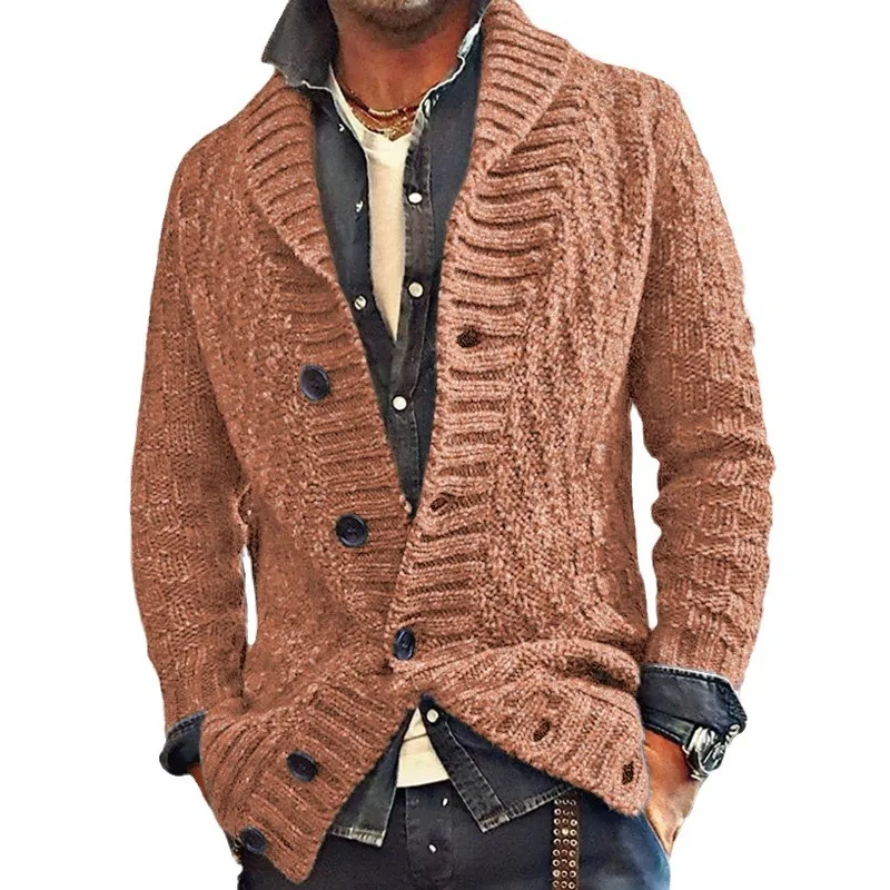 Autumn Winter New Fashion 2025 Men's Casual Trendy Loose Long Sleeve Turn-down Collar Single-breasted Knitted Sweater Coat Male