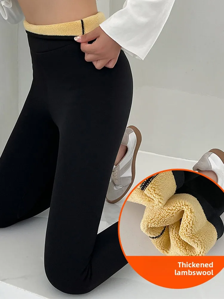 Bla Lamb Velvet Arkskin Calças justas de fitn femininas inverno Thiened Fce forrado calças compridas nutritivas para a pele
