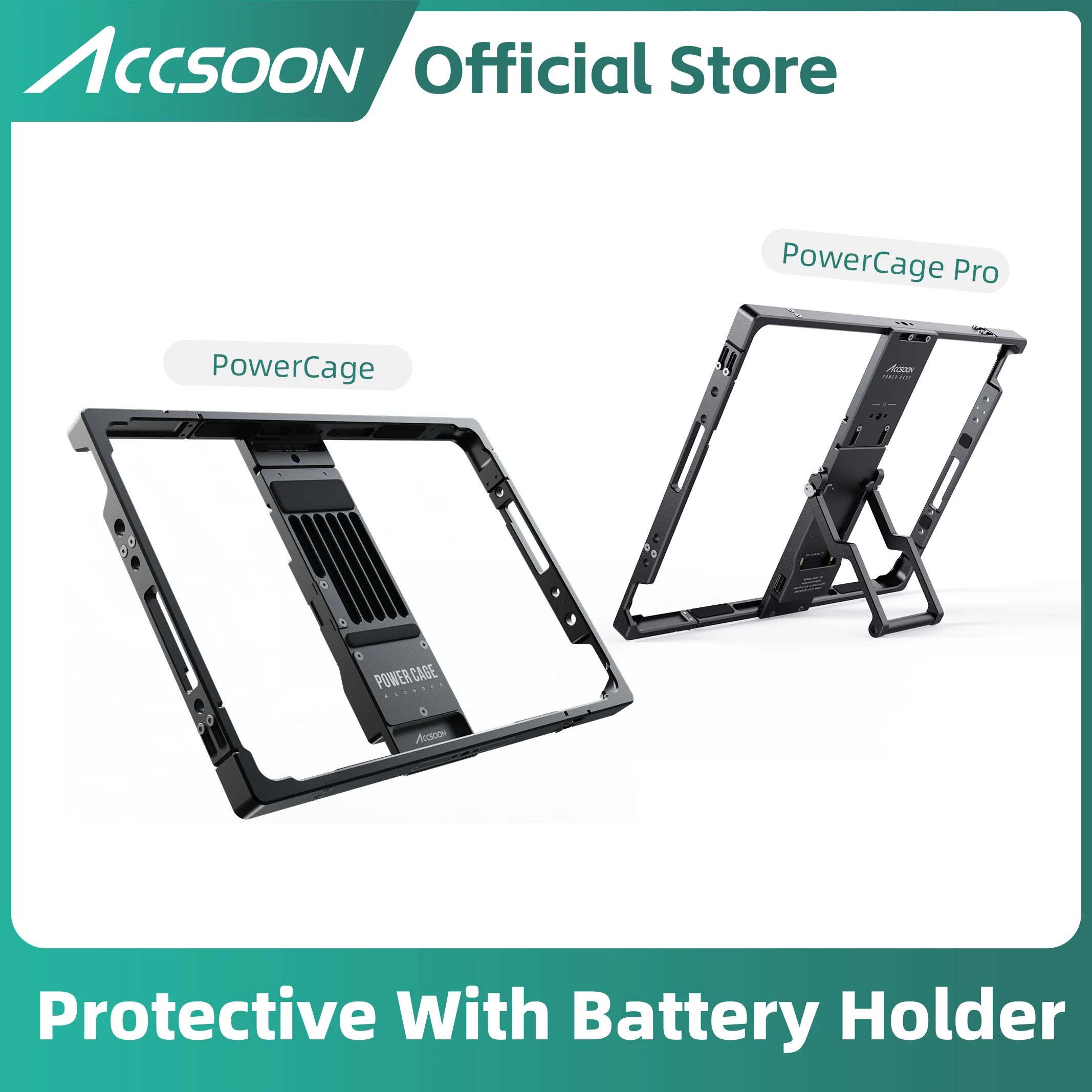 ACCSOON iPad PowerCage Protective With Battery Holder Keep Charged Adjustable Compatible Tabletop Shooting Use with Seemo pro