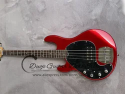 4 String Left Hand Bass Guitar Metal Red Body Rose Wood Fingerboard 21 Frets Big Black Pickup Guard Active Battery