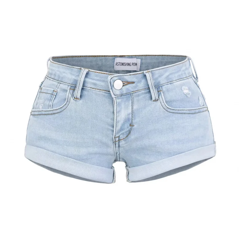 Pantaloni caldi attillati a vita bassa da donna, pantaloncini versatili elasticizzati con orlo arrotolato estivo