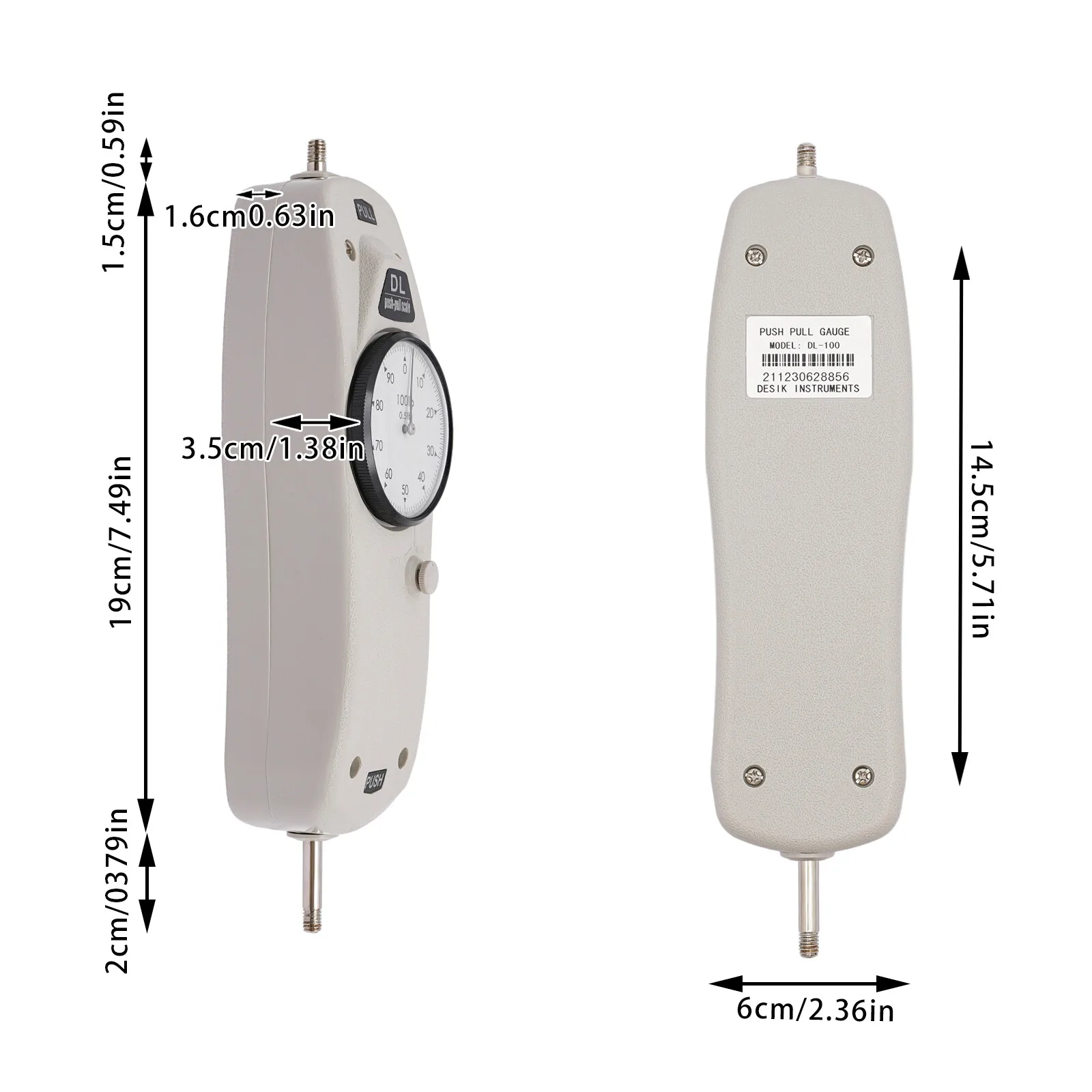 45 kg/100 lbs push-pull krachtmeter krachttester krachtmeter met 2 * modi en 5 * testonderdelen