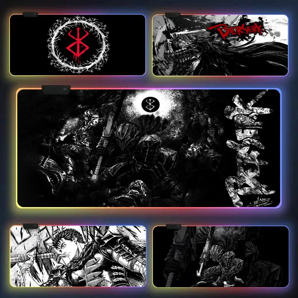 Guts Espada, em Berserk Mouse Pad CS-GO anime character luminous mouse pad super large RGB office game competitive keyboard pad