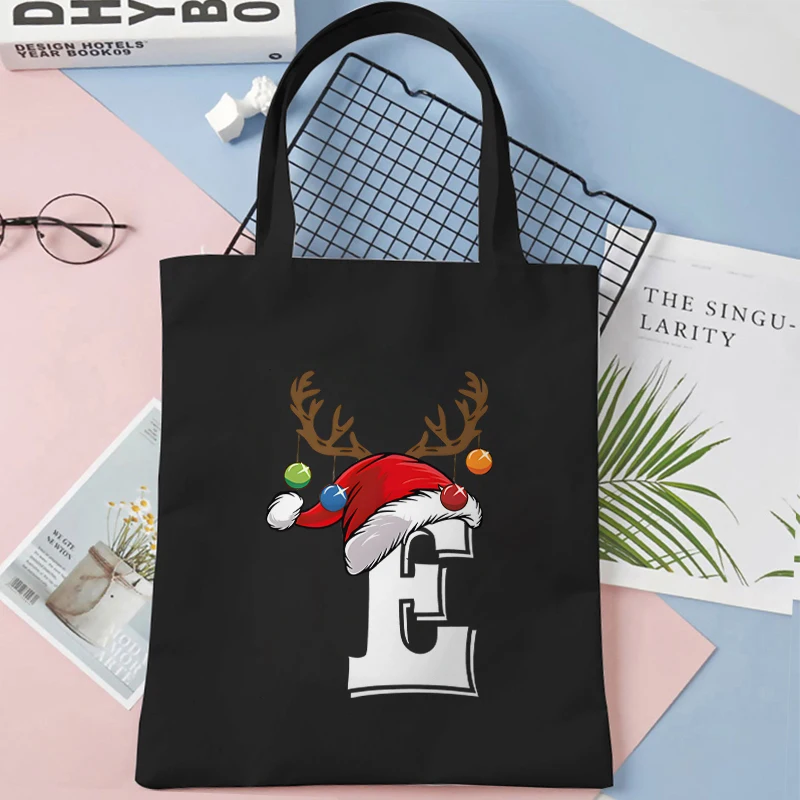 A-Z 26 Alphabet Xmas Party Shoulder Bags Women Tote Bags Vintage Fashion Christmas Theme Shopping Bags Casual Women's Handbags