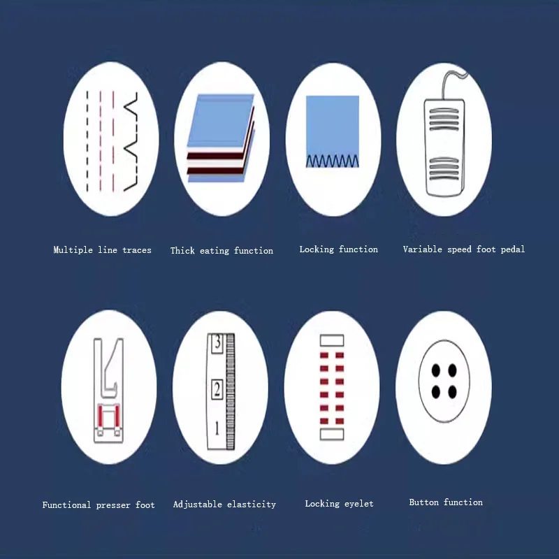Macchina da cucire per impieghi gravosi da 60W, 8 punti incorporati, struttura in metallo, doppio ago, strumenti domestici multifunzionali