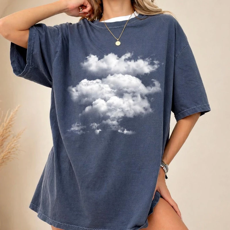 Cloud pattern T-shirt, comfortable color T-shirt, aesthetic cloud T-shirt, soft girl T-shirt, dreamy sky T-shirt,