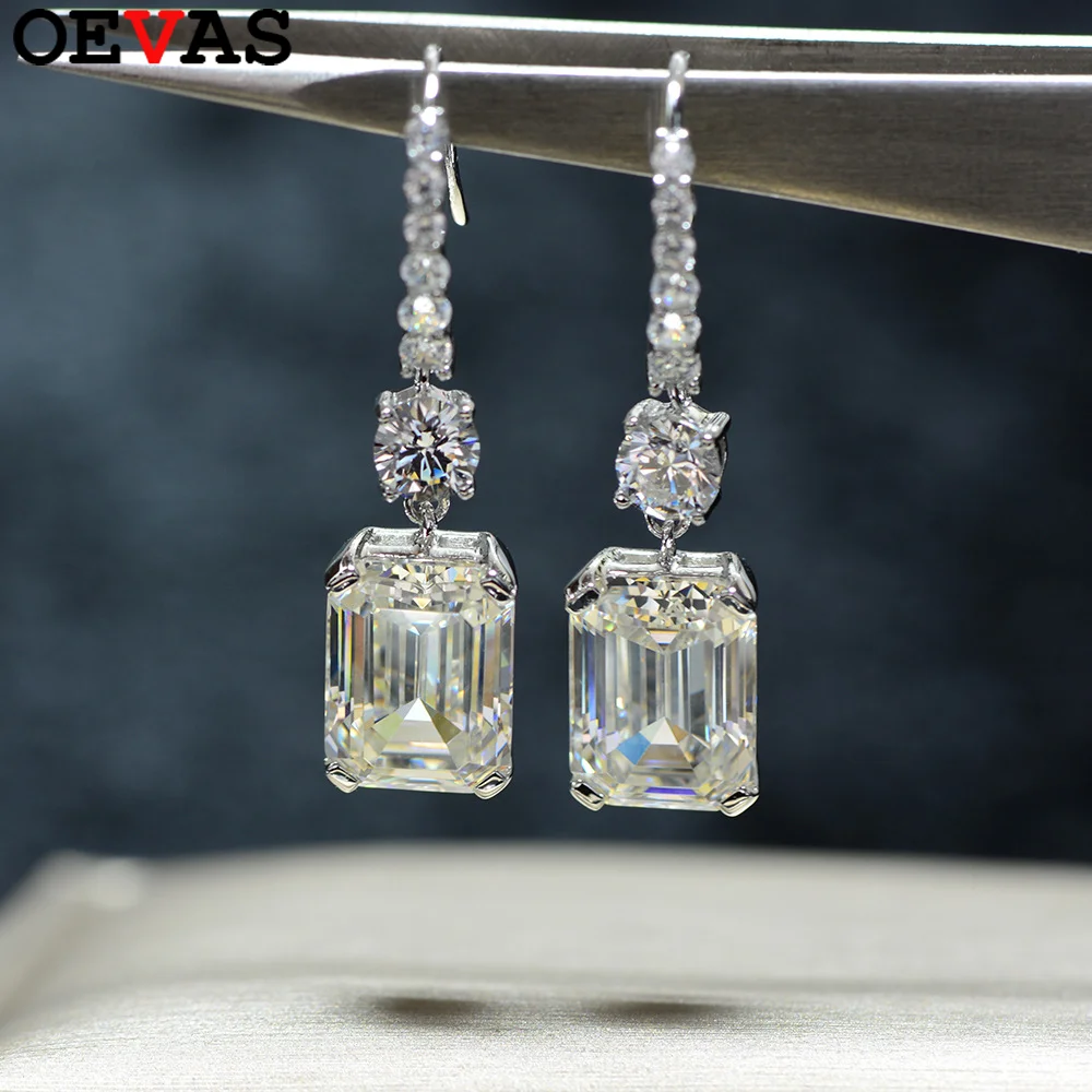 

OEVAS 8x11mm Moissanite Dangle Hook Earrings for Women S925 Silver Luxury Full Lab Diamond Wedding Earrings Party Fine Jewelry