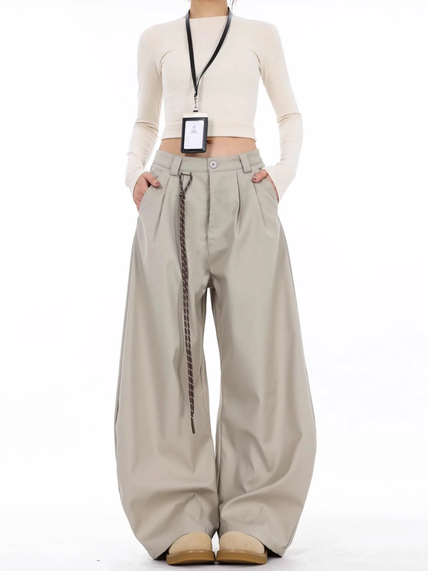 

Брюки-кюлоты American Cleanfit Simple Double Pleat Draped Knife West, унисекс, широкие, повседневные, молодежный тренд