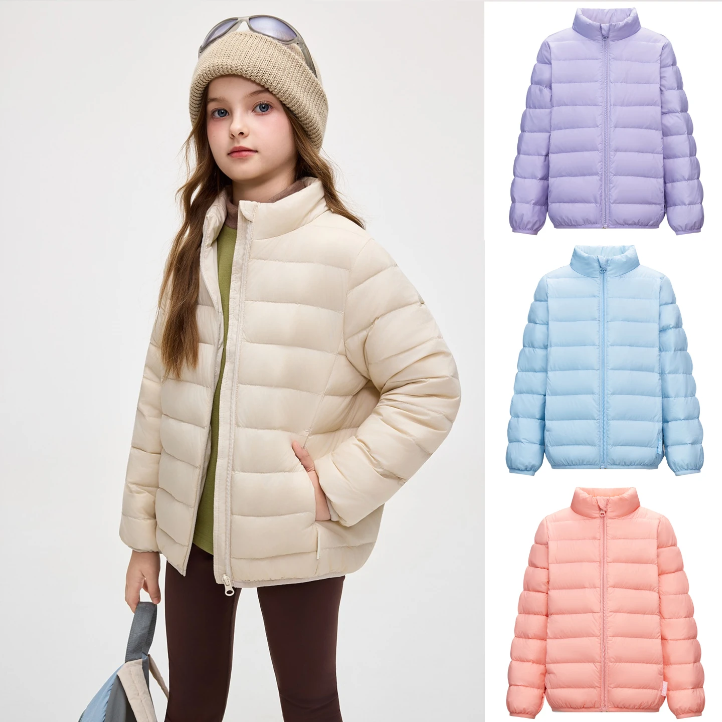 

Пуховик для мальчиков и девочек, зимний теплый легкий пуховик, однотонный воротник-стойка, универсальная верхняя одежда, детские топы, одежда