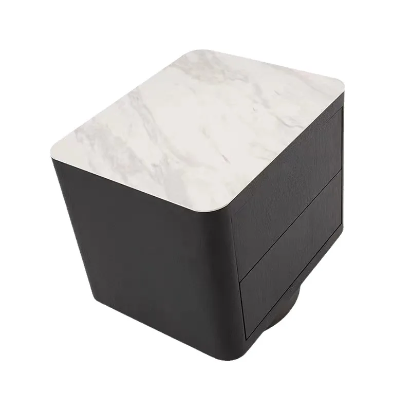 Minimalistyczny włoski stolik nocny z litego drewna w kolorze przydymionym, metalowa farba, blat z płyty kamiennej, stolik nocny do sypialni, salonu, szafka boczna z miejscem do przechowywania.