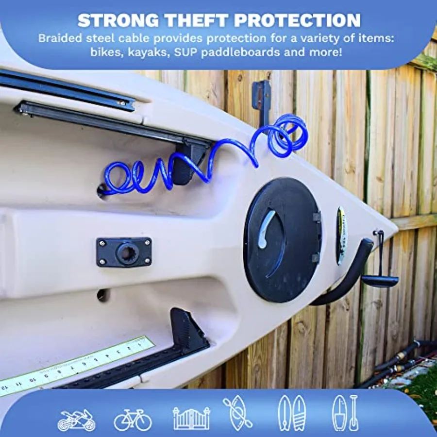 Weatherproof Coiled Security Cable Lock to 25Feet Lengths with Resettable Combination, Anti-Theft Protection for Kayaks, Bikes,