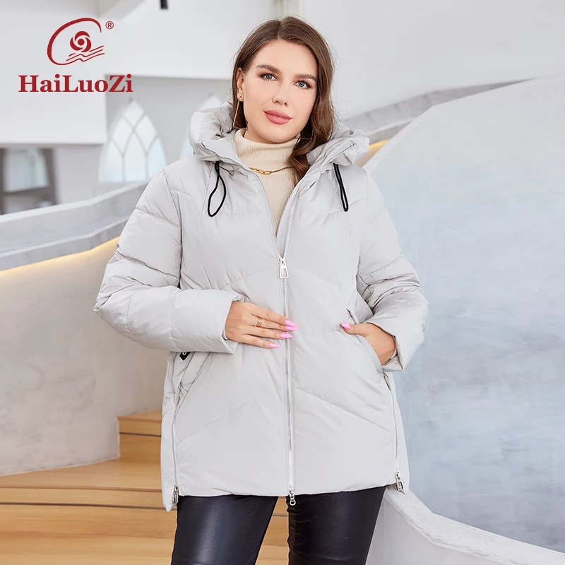 HaiLuoZi 2023 Plus Size Women Down Jacket Short Side Zipper Casual Design Female Parka High-quality Warm Thick Women's Coat 1153