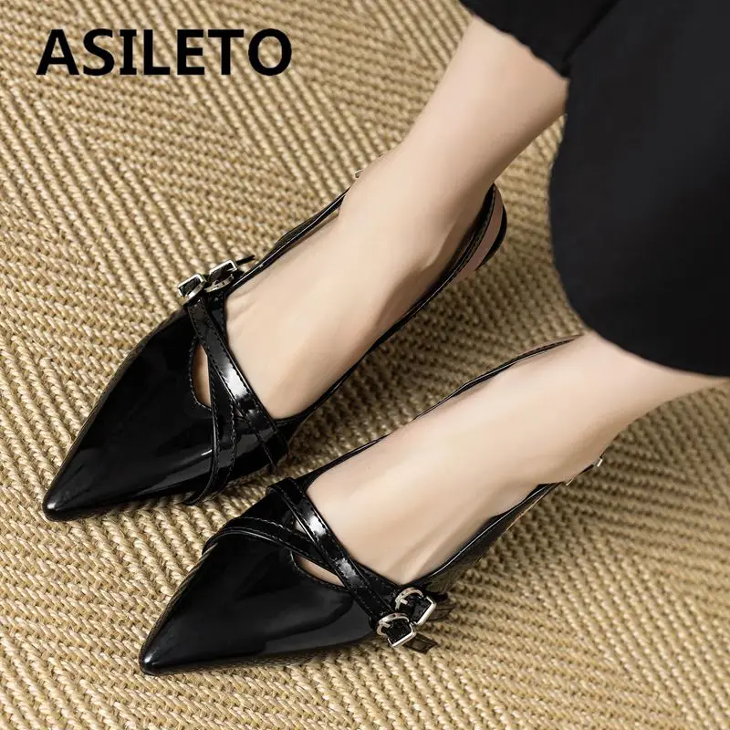 

ASILETO 2025 Shiny Female Sandals Pointed Toe Plus Size 45 46 47 Fashion Party Dating Shoes Thin Heels 9cm Back Buckle Strap