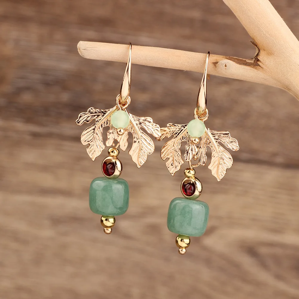 Vintage Imitated Bowlder Earrings Chinese Style Elegant Imitation Jade Pendant Earrings Geometric Electroplating Hanfu Earrings