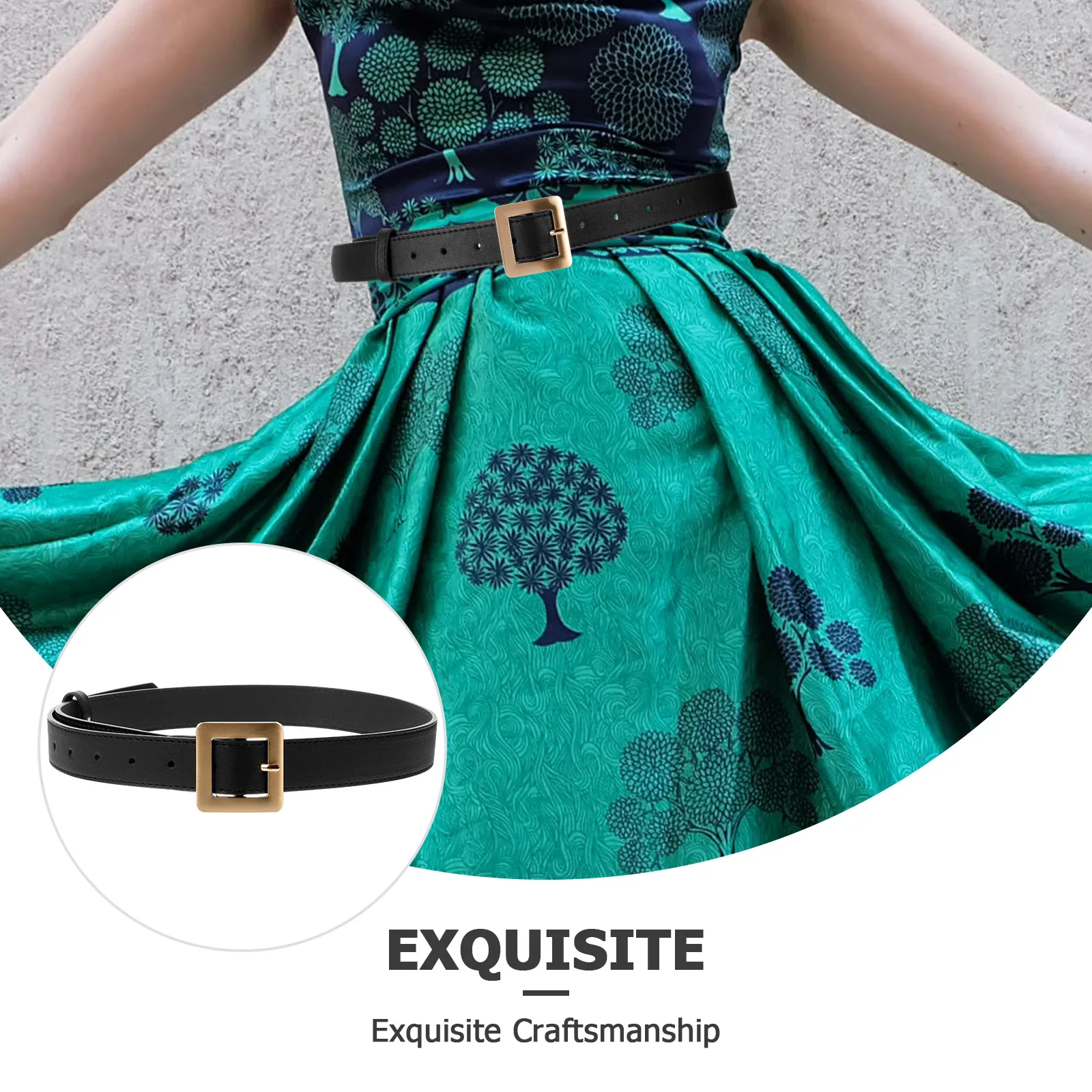 

Retro Gold D-shaped Buckle Belt Golden Wide Dress Pants Women's Belts Vintage Ladies Miss