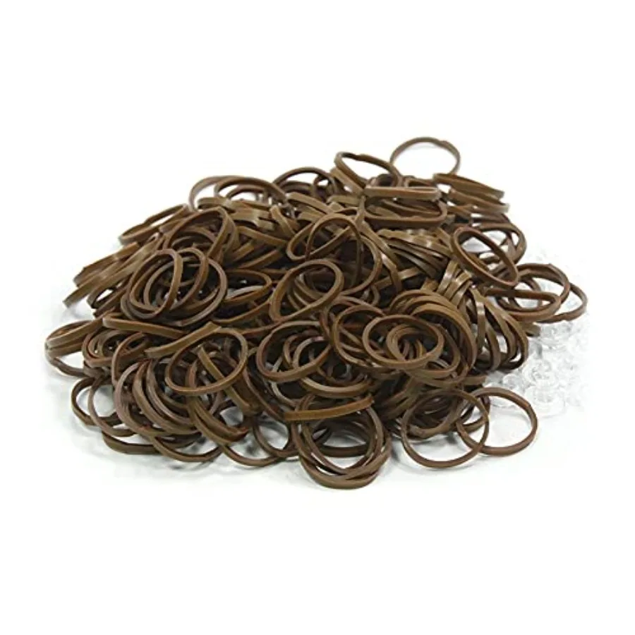 Bandas Elásticas de Repuesto de Color Marrón, 600 Unidades, con 25 Clips S o C Gratis, Compatibles con Cualquier Telar de Pulseras Rainbow
