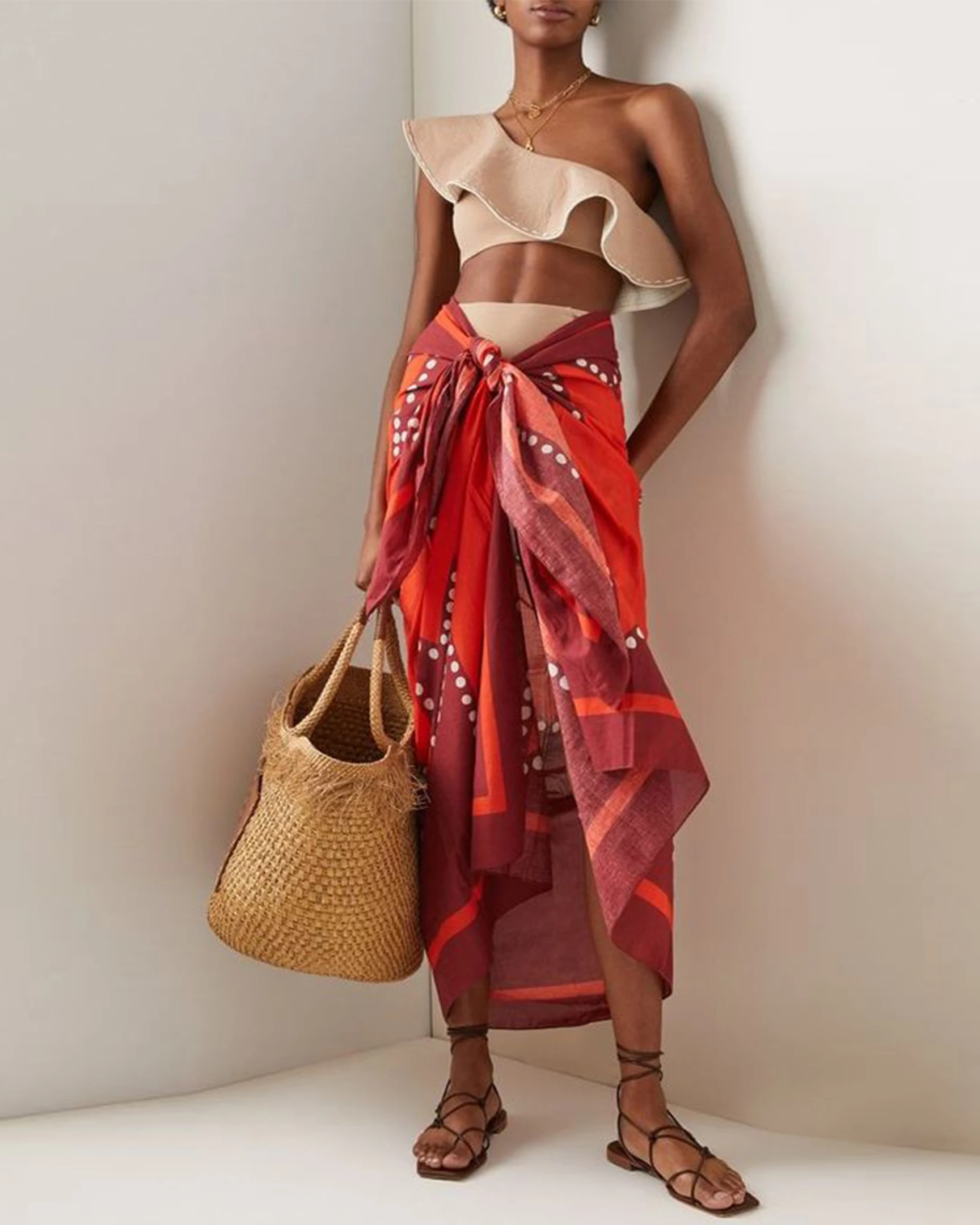 High-Waist Reversible Bikini Set 2023 Fashion Women Swimwear Summer Solid Color One Piece Bathing Suits Maxi Dress Sexy / New