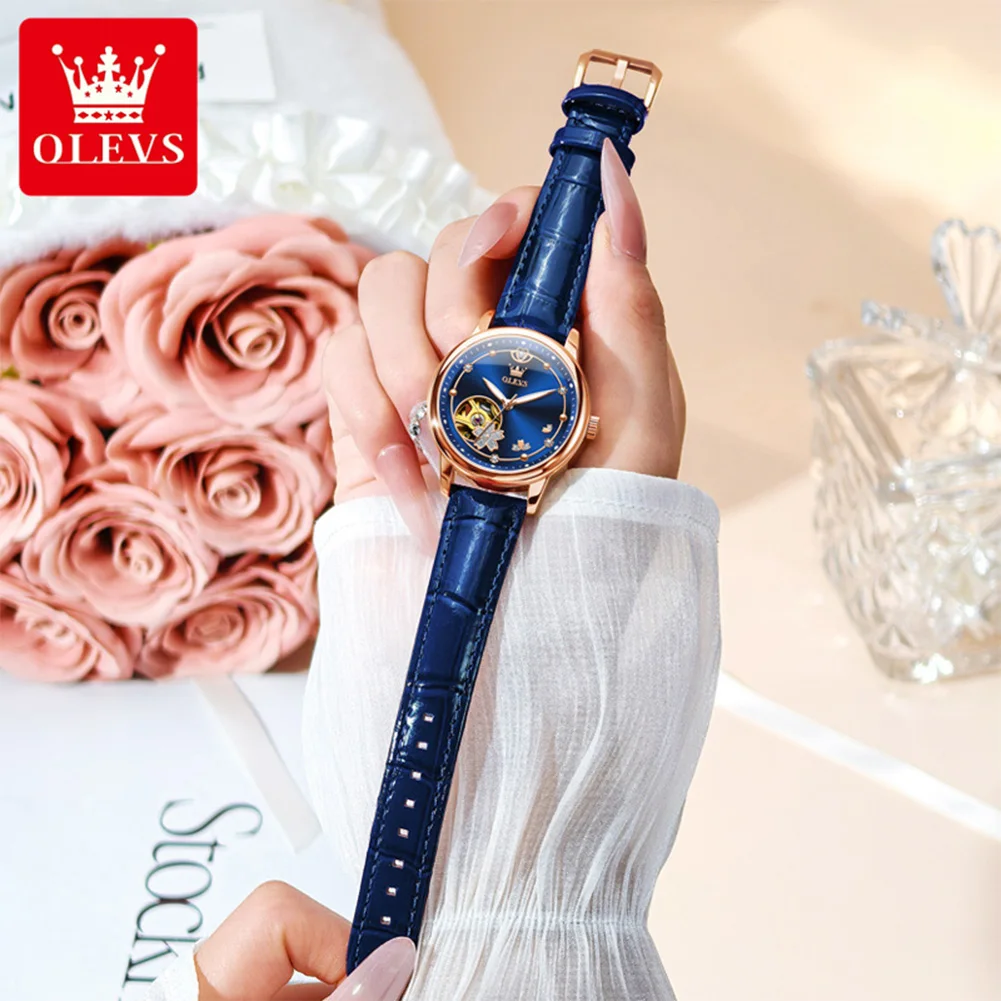 OLEVS 6732 Top Brand Elegance Ladies Automatic Wristwatch Hollowed Luminous Luxury Original Mechancial Watch for Women