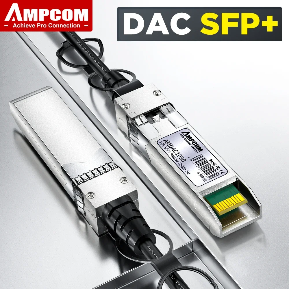 AMPCOM DAC Direct Attach Cable Copper, Passive 10G SFP+ DAC Twinax Cable for Cisco, Mikrotik, Ubiquiti, Meraki