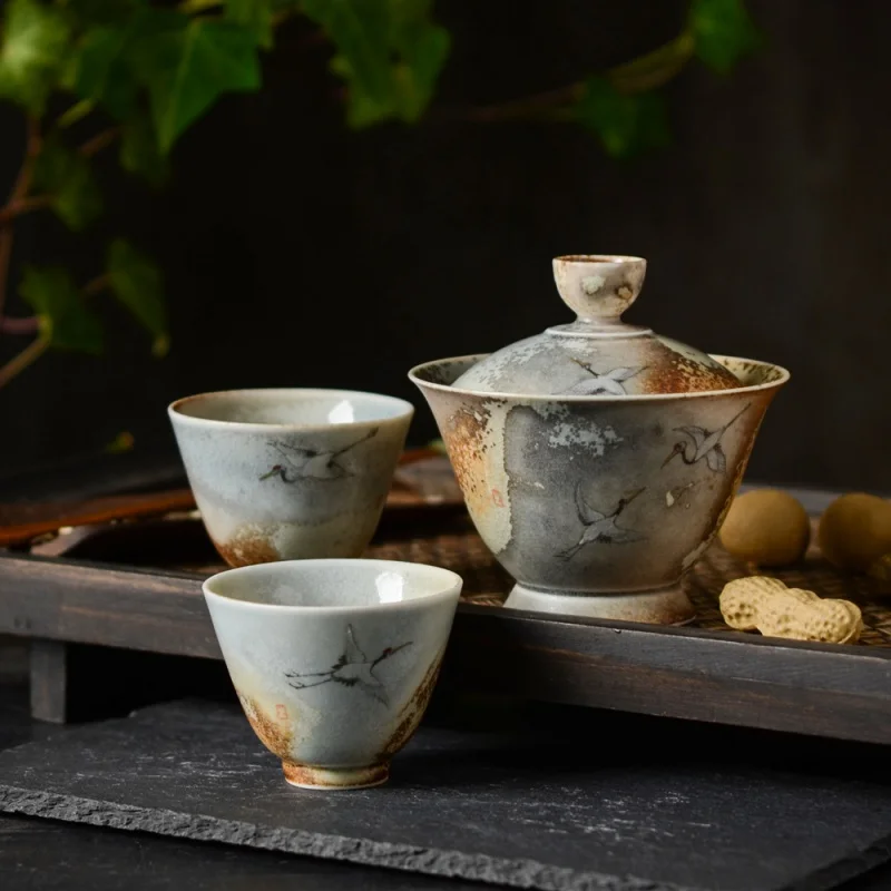 Sunny Antique Firewood Kiln Change Tea Cup Hand Painted Overglazed Color Figure Ceramic Cup Tea Set Handmade Chinese Kung Fu Tea