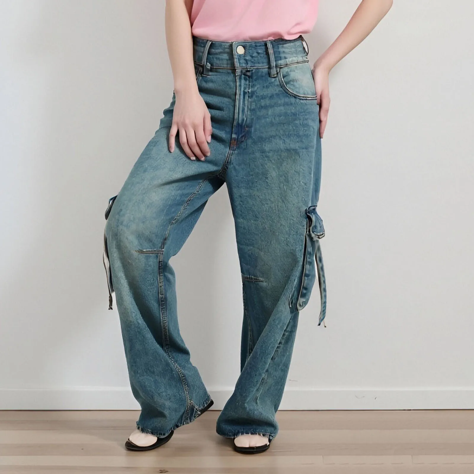 

Женские мешковатые джинсы-карго, джинсовые брюки с низкой посадкой и несколькими карманами, повседневные длинные брюки для офиса на открытом воздухе