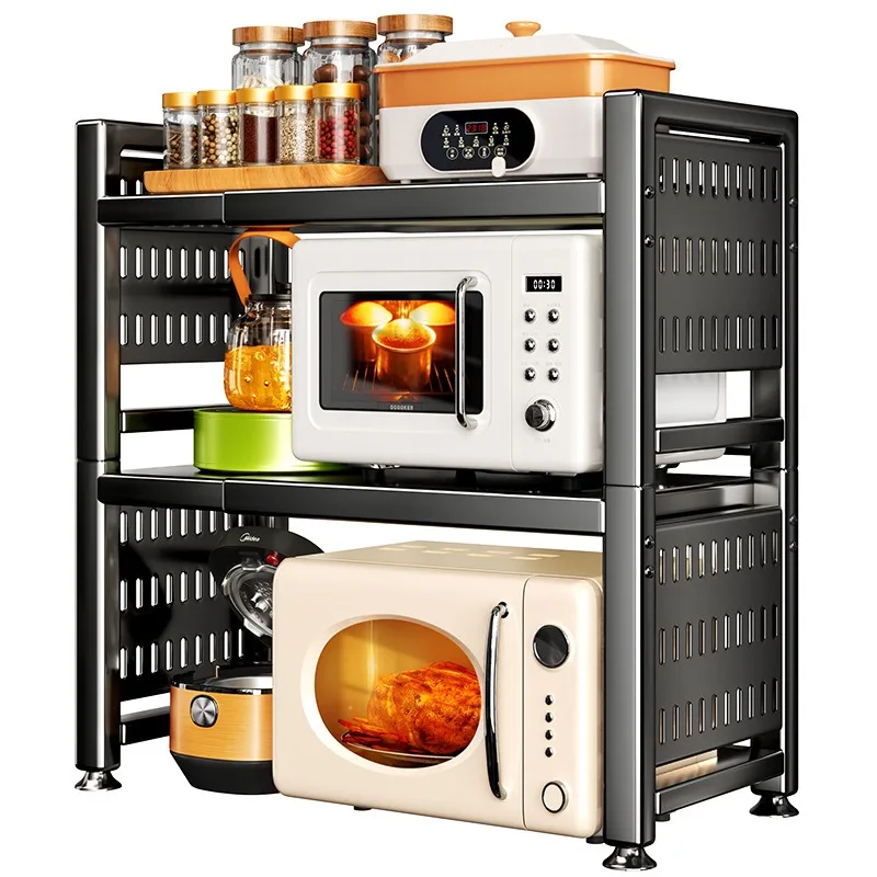 

Retractable Double Layer Kitchen Storage Rack Countertop Organizer for Microwave Oven Rice Cooker