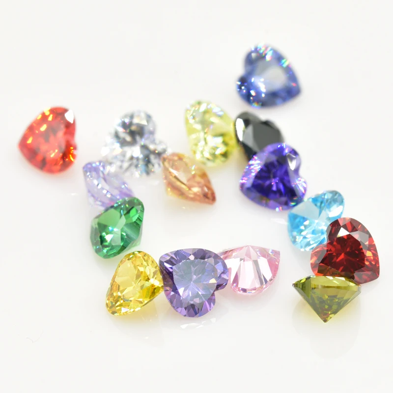 15pcs/lot 1pcs of each colour Size 3x5mm~10x12mm Loose Heart Shape Cubic Zirconia Bright CZ Stone AAAAA Gems DIY for