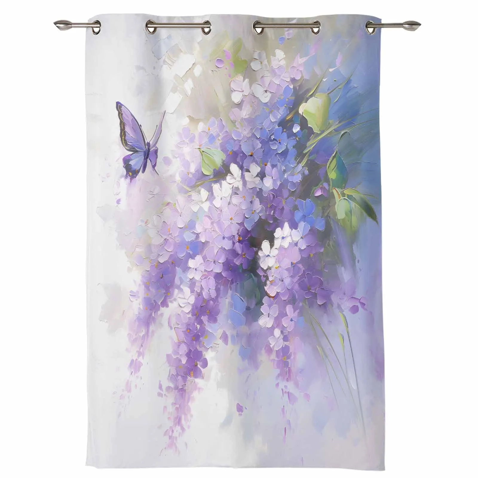 Oil Painting Purple Lavender Butterfly Modern Window Curtains for Living Room Bedroom Curtain Home Decor Balcony Drapes