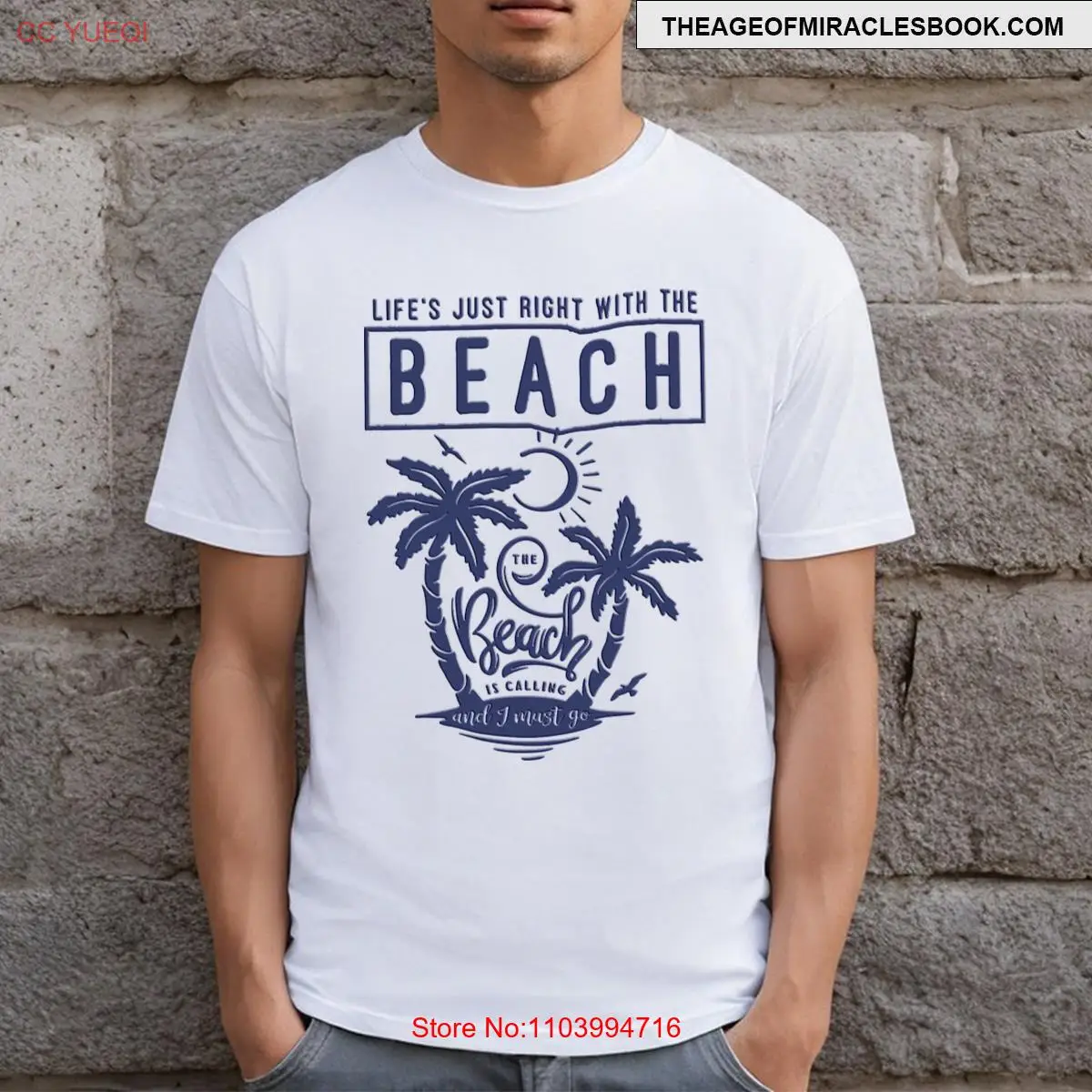 Beach Is Calling And I Must Go Slogan Hand Drawn T-shirt