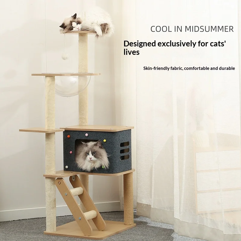 Torre de juego para gatos verano con escalera y plataforma de madera - imagen 2