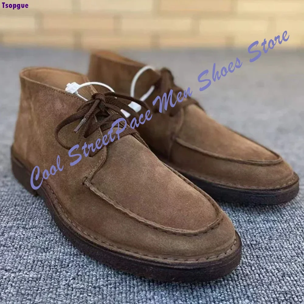 Men's Casual High-top Leather shoes desert ankle Boots Flat with Cross-tied Round Toe Gentlemen Shoes Comfort  Zapatillas Mujere