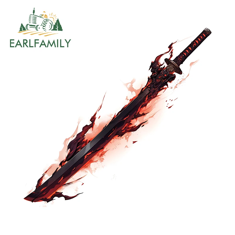EARLFAMILY Cool Japanese Sword Car Sticker Adventure Item Rearview Mirror Decal Waterproof PVC Car Label Custom Printing