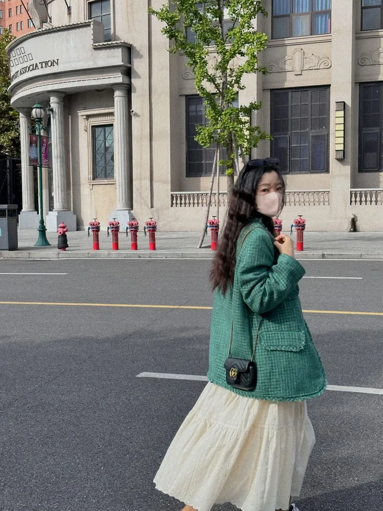 

Ele een Woolen Coat Retro Small Fraance Sle Button up Long Sve round Ne Polyester Fiber Autumn Top for Women