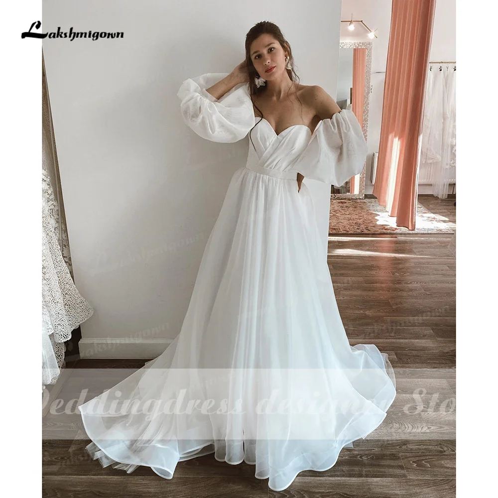 Stijlvolle Boho trouwjurk met afneembare pofmouwen met veters aan de achterkant Minimalistische bruidsjurk vestido de novia Sweetheart Simple