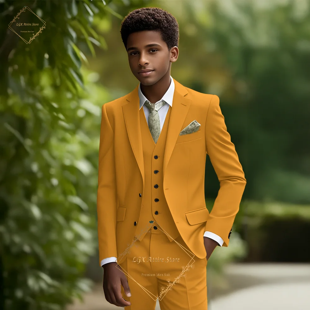 

Bright Orange 3-Piece Suit for Boys, Stylish and Eye-Catching for Weddings, Banquets, Hosting, Parties
