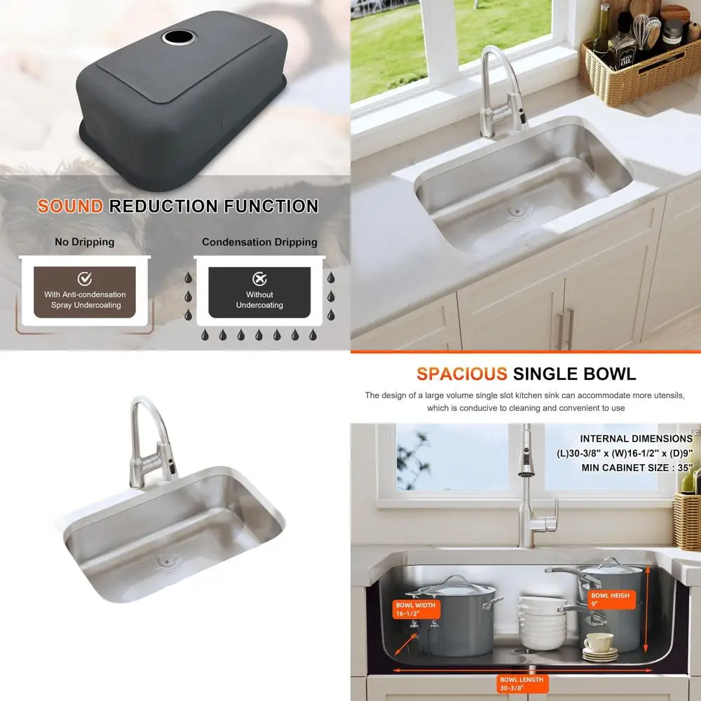 

32 Undermount Single Bowl Stainless Steel Kitchen Sink - Commercial Grade Satin Finish with Strainer