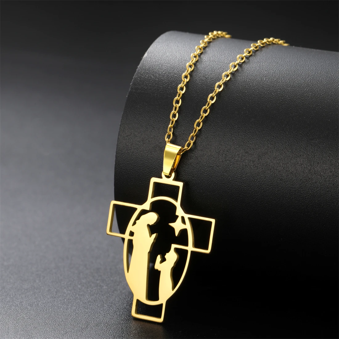 

EUEAVAN Prayer Jesus Cross Pendants Necklace Stainless Steel Gold Silver Color Christian Protection Amulet Jewelry Gifts