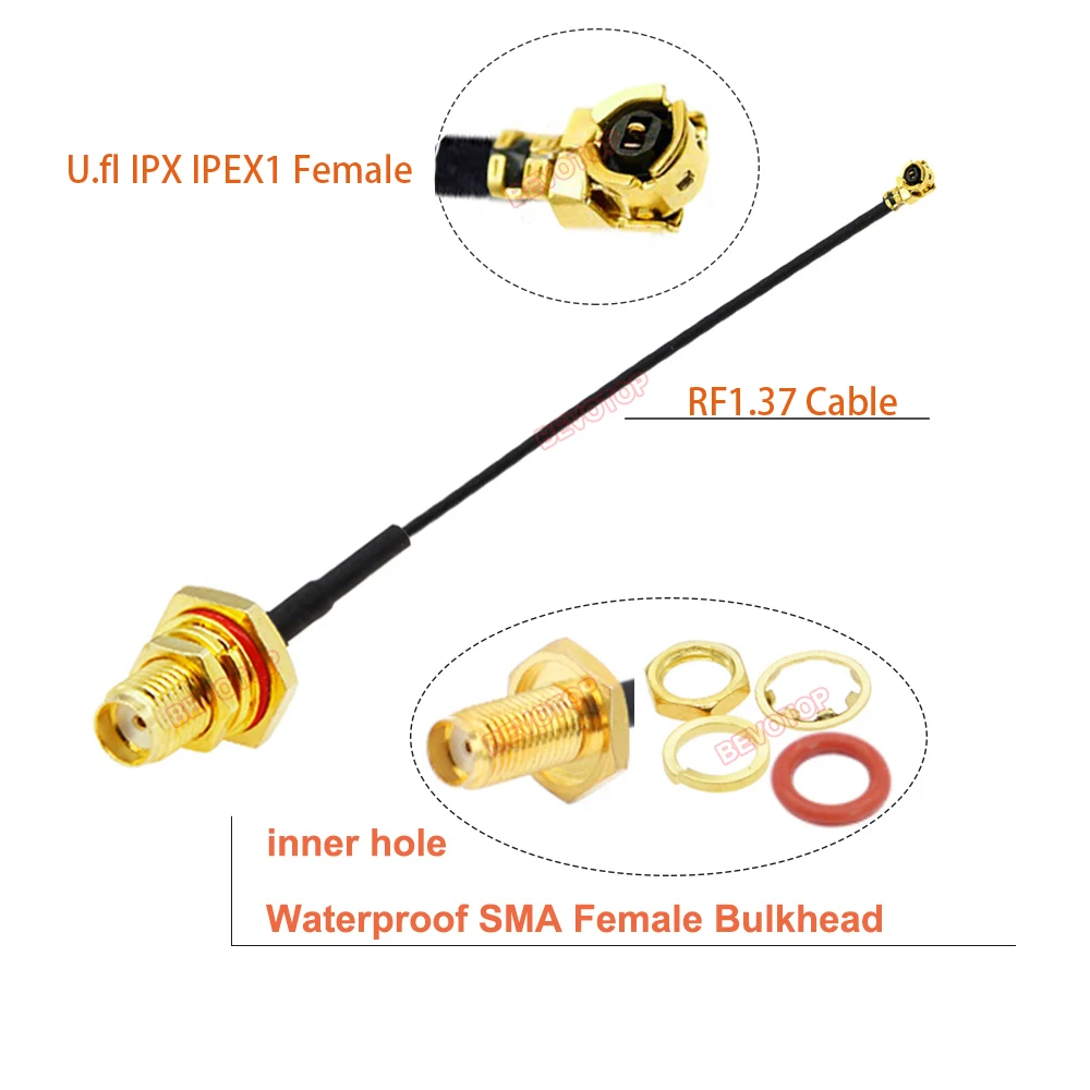 1PCS RF1.37 Cable Waterproof SMA/ RP-SMA Female to IPEX1 Female RG1.37 Pigtail SMA to IPX Ufl WIFI Antenna Extension Jumper