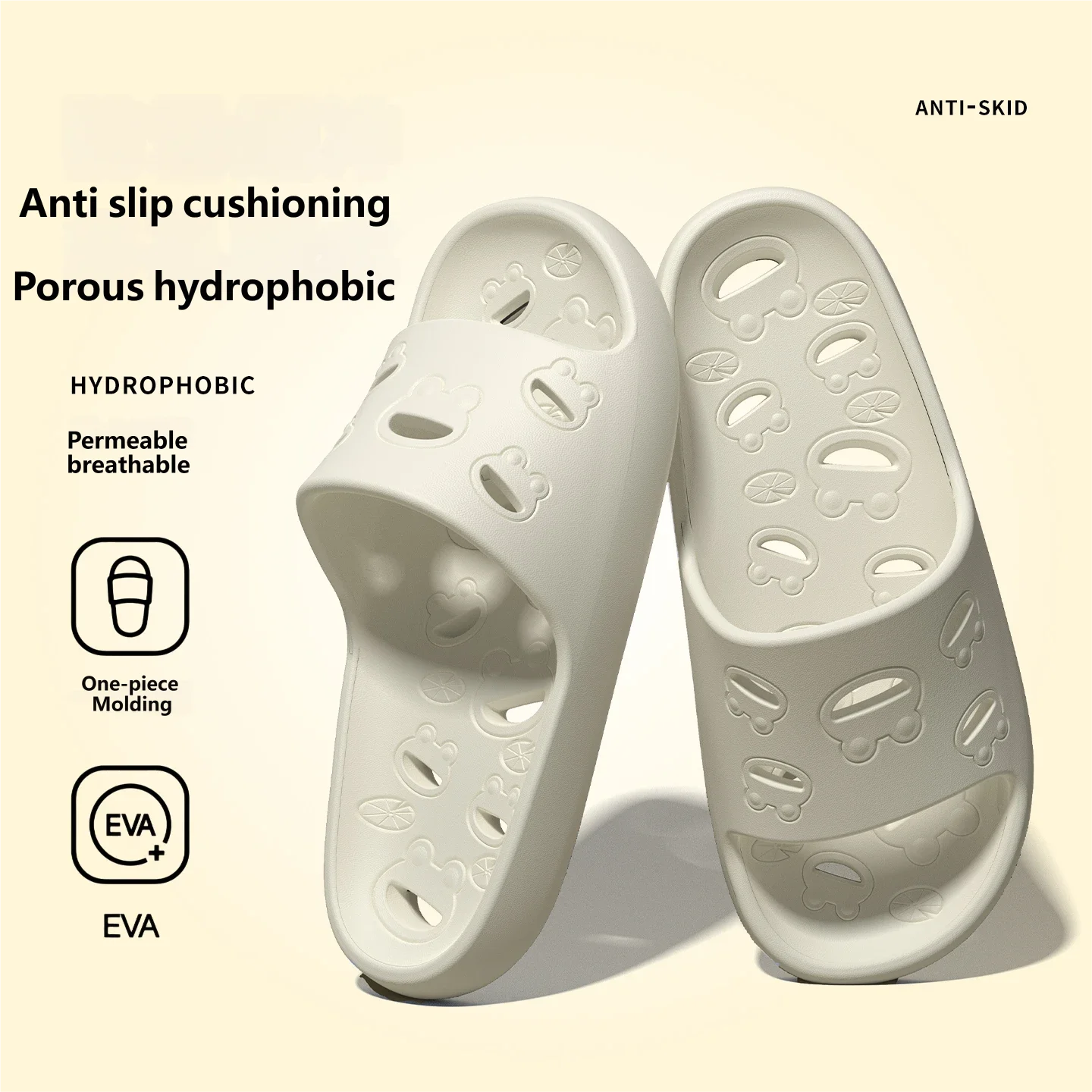 Fashion Couple Bath Slide Slippers EVA Hollow Drainage Anti-Skid Cushioned Quick-Dry Lightweight Home Bathroom Summer Slippers