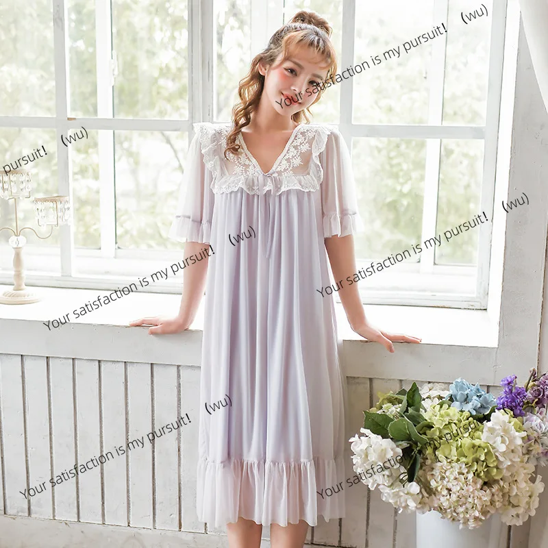 

Пижама женская летняя с короткими рукавами, французская милая пижама в придворном стиле, кружевная сетка принцессы, тонкая пижама в сказочном стиле